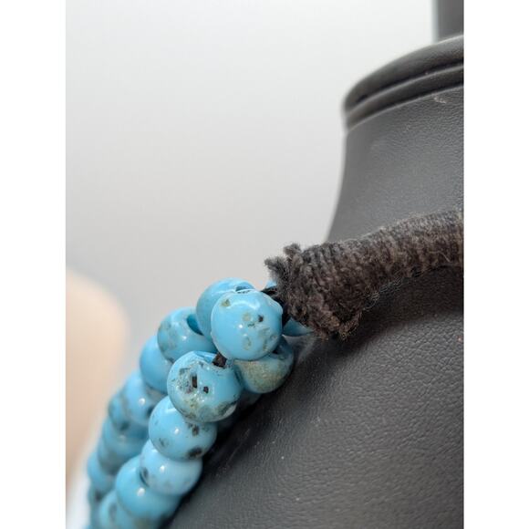 Vintage Four Strand Turquoise Glass African Trade Bead 22" Necklace - Picture 5 of 10